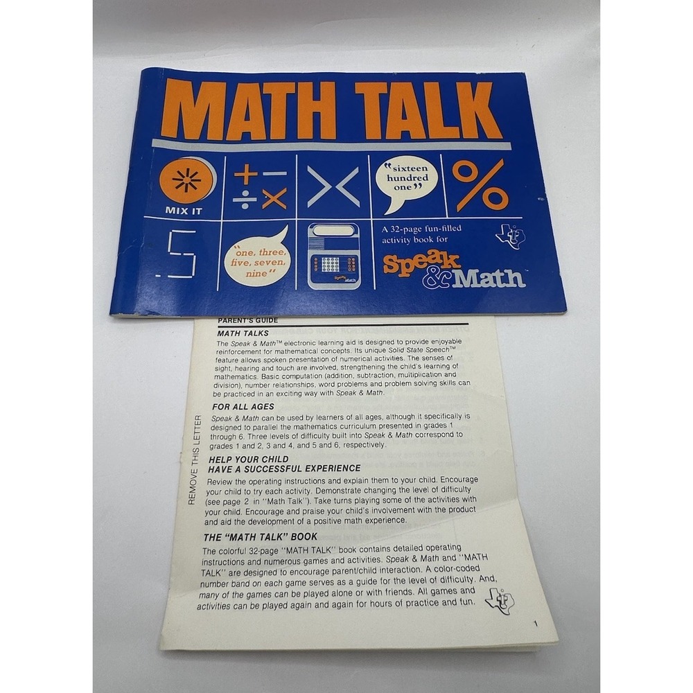 Vintage 80s‎ Speak & Math Texas Instruments Instruction Manuel Only